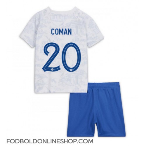 Frankrig Kingsley Coman #20 Udebane Trøje Børn VM 2022 Kortærmet (+ Korte bukser)